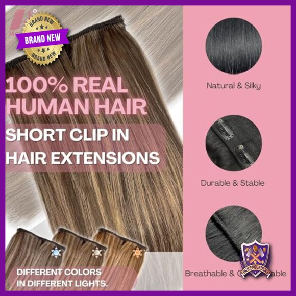 2-Piece Clip-In Human Hair Extensions, 6 Inch Short Straight Toppers for Volume main image 4